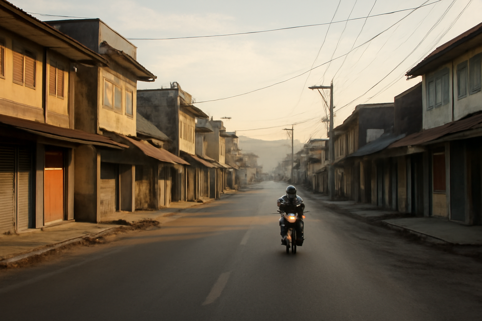 Suasana jalan utama di kawasan Sipirok, Tapanuli Selatan, pada pagi hari